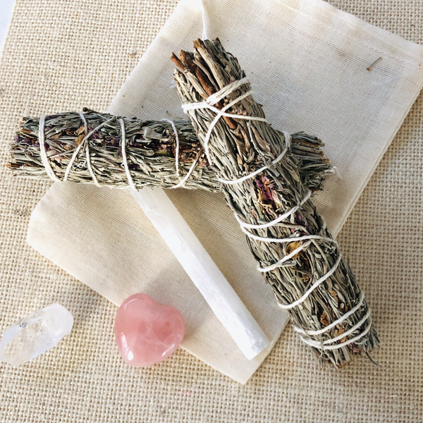 Rose Quartz Sage Smudge Kit