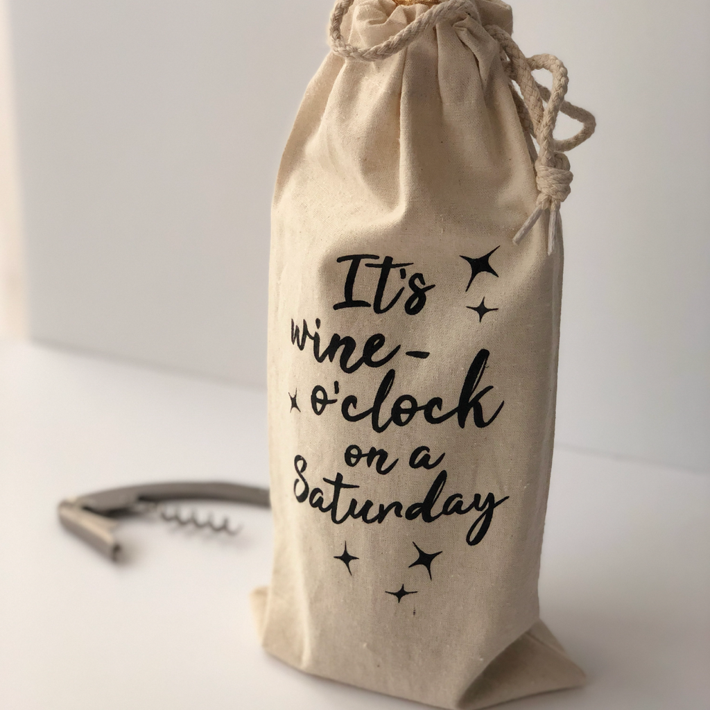 Wine O'Clock Cotton Canvas Wine Bag