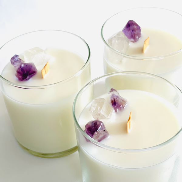 Hippie Chick Amethyst and Quartz Crystal Coconut Soy Candle