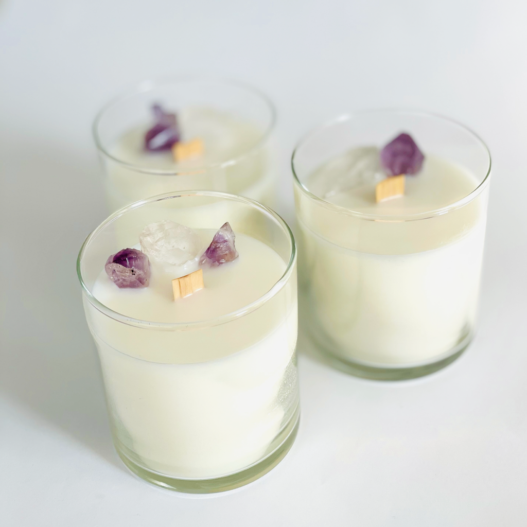 Hippie Chick Amethyst and Quartz Crystal Coconut Soy Candle